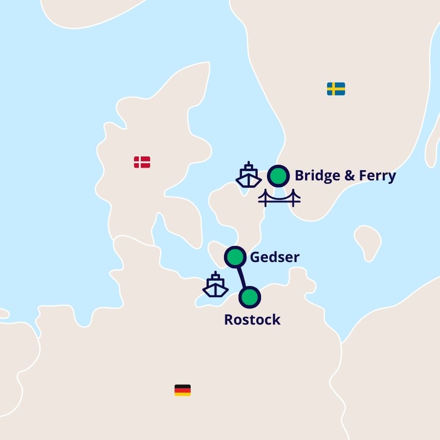 Rostock Gedser ferry map