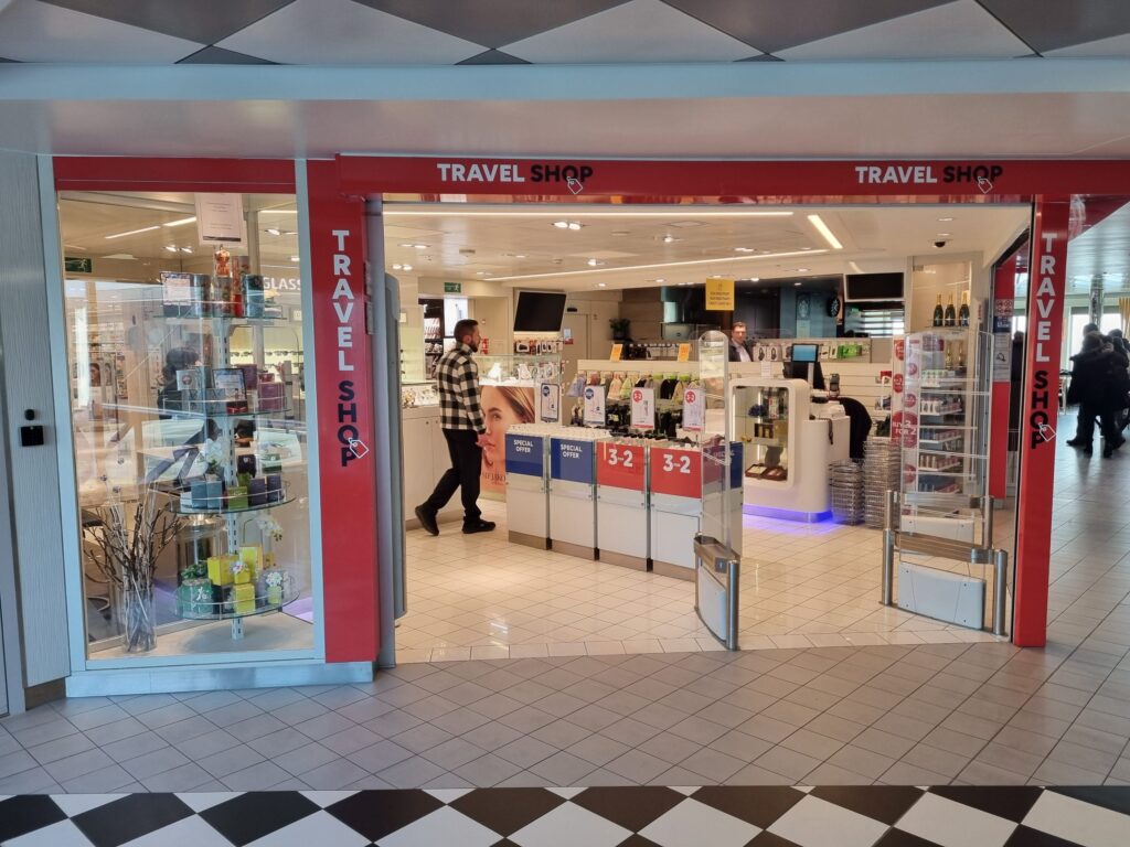 Entrance to the Travel Shop on board the Scandlines ferry